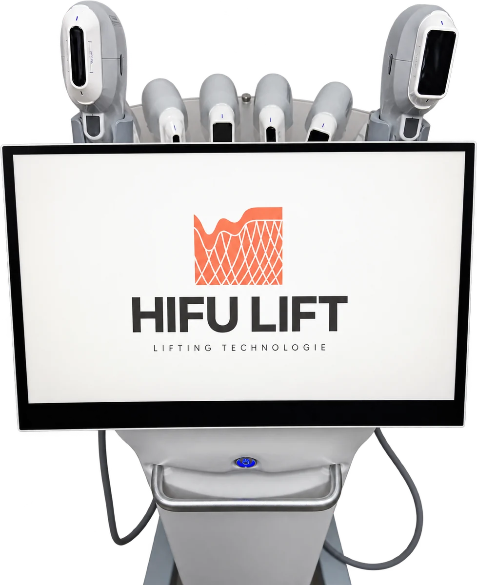 Écran HIFU LIFT affichant le logo, support de cartouches au-dessus